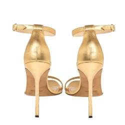 Pre Owned Manolo Blahnik Gold Leather Spezia Ankle Strap Sandals Size 38.5
