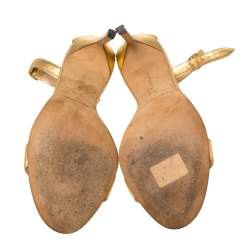 Pre Owned Manolo Blahnik Gold Leather Spezia Ankle Strap Sandals Size 38.5