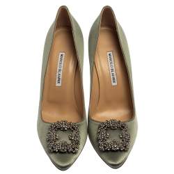 Pre Owned Manolo Blahnik Grey Satin Hangisi Pumps Size 40