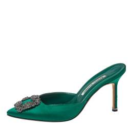 مملوكة مسبقًا Manolo Blahnik Green Satin Hangisi  Mules Sandal Size 39