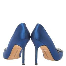 Pre Owned Manolo Blahnik Blue Satin Hangisi  Pumps Size 38.5