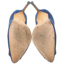 Pre Owned Manolo Blahnik Blue Satin Hangisi  Pumps Size 38.5