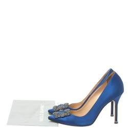 Pre Owned Manolo Blahnik Blue Satin Hangisi  Pumps Size 38.5