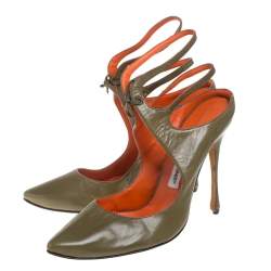 Manolo  Blahnik Olive Green Ankle Strap Sandals Size 39.5