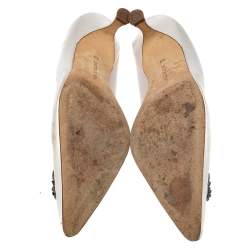 Pre Owned Manolo Blahnik White Satin Hangisi Crystal Embellished Pumps Size 40
