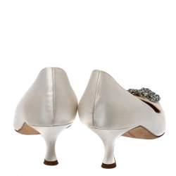Pre Owned Manolo Blahnik White Satin Hangisi Crystal Embellished Pumps Size 40