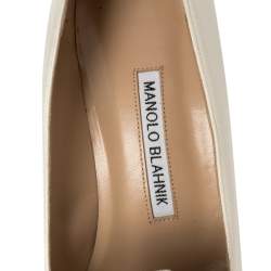 Pre Owned Manolo Blahnik White Satin Crystal Embellished Borlak Pumps Size 39