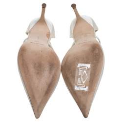 Pre Owned حذاء كعب عالي مانولو بلانيك مزخرف كريستال لالا مقدمة مدببة ساتان أبيض عاجي مقاس 39.5