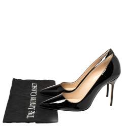 Pre Owned حذاء كعب عالي مانولو بلانيك جلد أسود لامع بي بي مقدمة مدببة مقاس 39.5