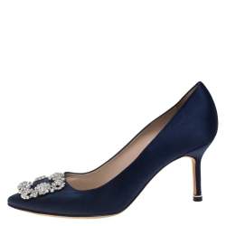 مملوكة مسبقًا حذاء كعب عالي مانولو بلانيك هانغيسي ساتان أزرق مقاس 37.5