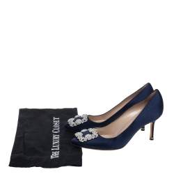 مملوكة مسبقًا حذاء كعب عالي مانولو بلانيك هانغيسي ساتان أزرق مقاس 37.5