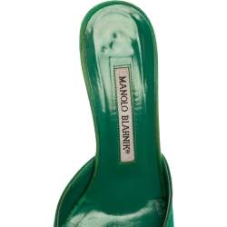 Manolo Blahnik Royal Green Satin Hangisi Pointed Toe Mules Size 36.5 