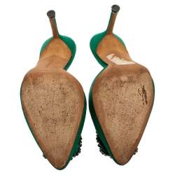 Manolo Blahnik Royal Green Satin Hangisi Pointed Toe Mules Size 36.5 