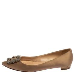 Manolo Blahnik Beige Satin Slip On Hangisi Flats Size 38.5