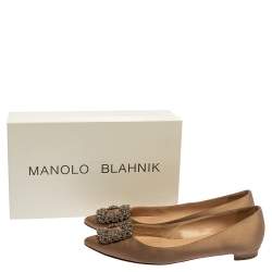 Manolo Blahnik Beige Satin Slip On Hangisi Flats Size 38.5