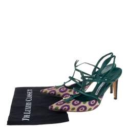 Pre Owned Manolo Blahnik Multicolor Printed Fabric And Leather Pointed Toe Slingback Sandals Size 40.5