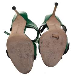 Pre Owned Manolo Blahnik Green Patent Leather Open Toe Ankle Strap Sandals Size 39