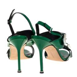 Pre Owned Manolo Blahnik Green Patent Leather Open Toe Ankle Strap Sandals Size 39