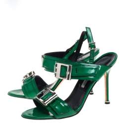 Pre Owned Manolo Blahnik Green Patent Leather Open Toe Ankle Strap Sandals Size 39