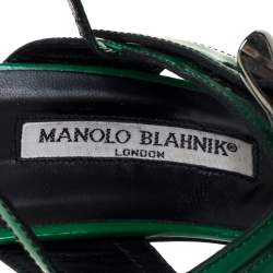 Pre Owned Manolo Blahnik Green Patent Leather Open Toe Ankle Strap Sandals Size 39