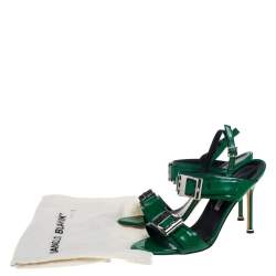 Pre Owned Manolo Blahnik Green Patent Leather Open Toe Ankle Strap Sandals Size 39