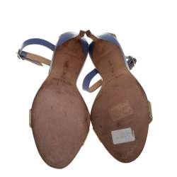 Pre Owned Manolo Blahnik Blue/Gold Leather Ankle Strap Sandals Size 37