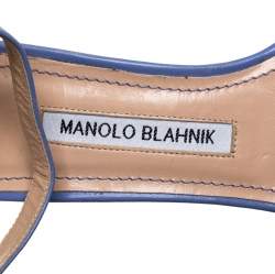 Pre Owned Manolo Blahnik Blue/Gold Leather Ankle Strap Sandals Size 37