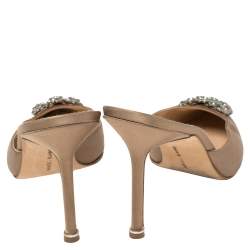 Manolo Blahnik Beige Satin Hangisi Mules Size 39.5