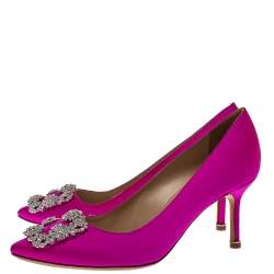 Pre Owned حذاء كعب عالى مانولو بلانيك مقدمة مدببة هانغيسى ساتان وردى مقاس 37.5