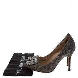 Pre Owned Manolo Blahnik Multicolor Lurex And Glitter Hangisi Pointed Toe Pumps Size 37.5