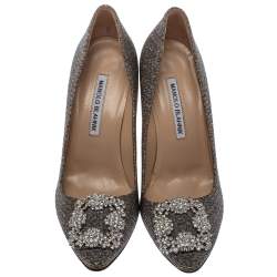 Pre Owned Manolo Blahnik Multicolor Lurex And Glitter Hangisi Pointed Toe Pumps Size 37.5