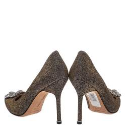 Pre Owned Manolo Blahnik Multicolor Lurex And Glitter Hangisi Pointed Toe Pumps Size 37.5