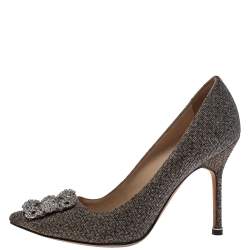 Pre Owned Manolo Blahnik Multicolor Lurex And Glitter Hangisi Pointed Toe Pumps Size 37.5