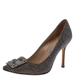 Pre Owned Manolo Blahnik Multicolor Lurex And Glitter Hangisi Pointed Toe Pumps Size 37.5