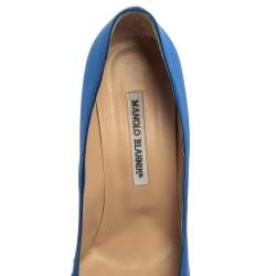 Pre Owned Manolo Blahnik Blue Satin Hangisi  Pumps Size 39.5