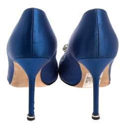 Pre Owned Manolo Blahnik Blue Satin Hangisi  Pumps Size 39.5