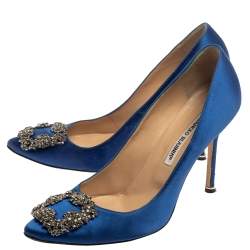 Pre Owned Manolo Blahnik Blue Satin Hangisi  Pumps Size 39.5
