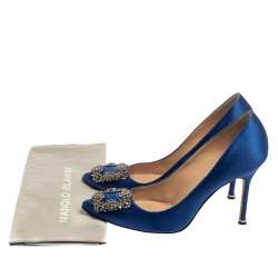 Pre Owned Manolo Blahnik Blue Satin Hangisi  Pumps Size 39.5