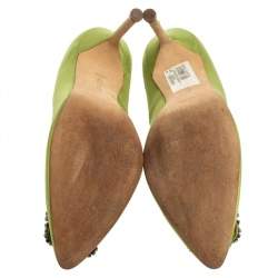 Pre Owned Manolo Blahnik Green Satin Hangisi  Pumps Size 39.5