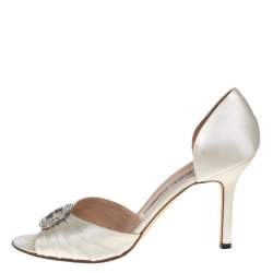 مملوكة مسبقًا حذاء كعب عالى مانولو بلانيك سيداراباى ساتان أبيض مقاس 39