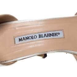 مملوكة مسبقًا حذاء كعب عالى مانولو بلانيك سيداراباى ساتان أبيض مقاس 39