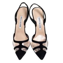 Manolo Blahnik Black PVC And Suede Gotrianc Slingback Sandals Size 39.5
