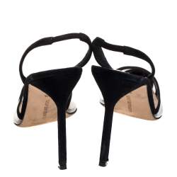 Manolo Blahnik Black PVC And Suede Gotrianc Slingback Sandals Size 39.5