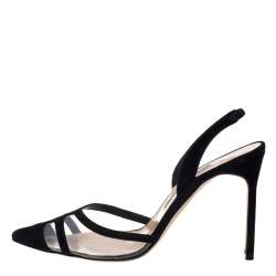 Manolo Blahnik Black PVC And Suede Gotrianc Slingback Sandals Size 39.5