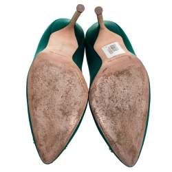 Pre Owned Manolo Blahnik Green Satin Hangisi Crystal Embellished Pumps Size 39