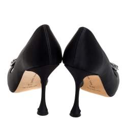 Pre Owned Manolo Blahnik Black Satin Matik Crystal Embellished Peep Toe Pumps Size 36.5