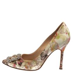 Manolo Blahnik Multicolor Butterfly Print Fabric Hangisi Pointed Toe Pumps Size 39
