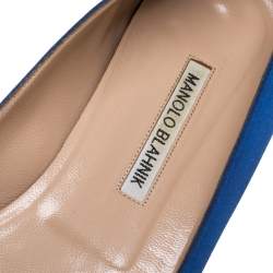 Pre Owned Manolo Blahnik Blue Satin Hangisi Embellished Ballet Flats Size 40.5