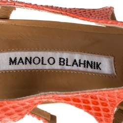 Manolo Blahnik Orange/Beige Leather and Python Sandals Size 37.5