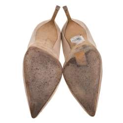 Pre Owned Manolo Blahnik Beige Suede and Leather Pointed Toe Pumps Size 36
